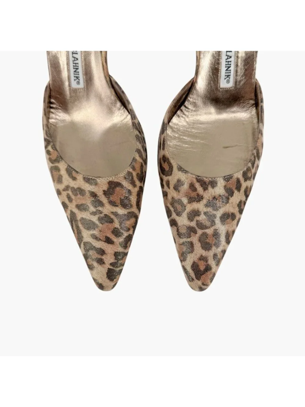 Manolo Blahnik Carolyn 70 Metallic Leopard Slingback Pumps Size 38.5 US 8.5